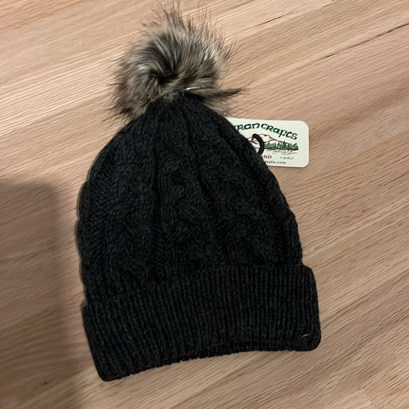 NWT cable-knit dark gray hat with pom - Picture 2 of 2